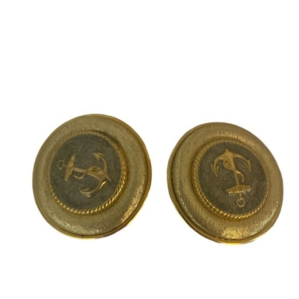 Nautical Vintage Clip Earrings - gold tone, anchor design
